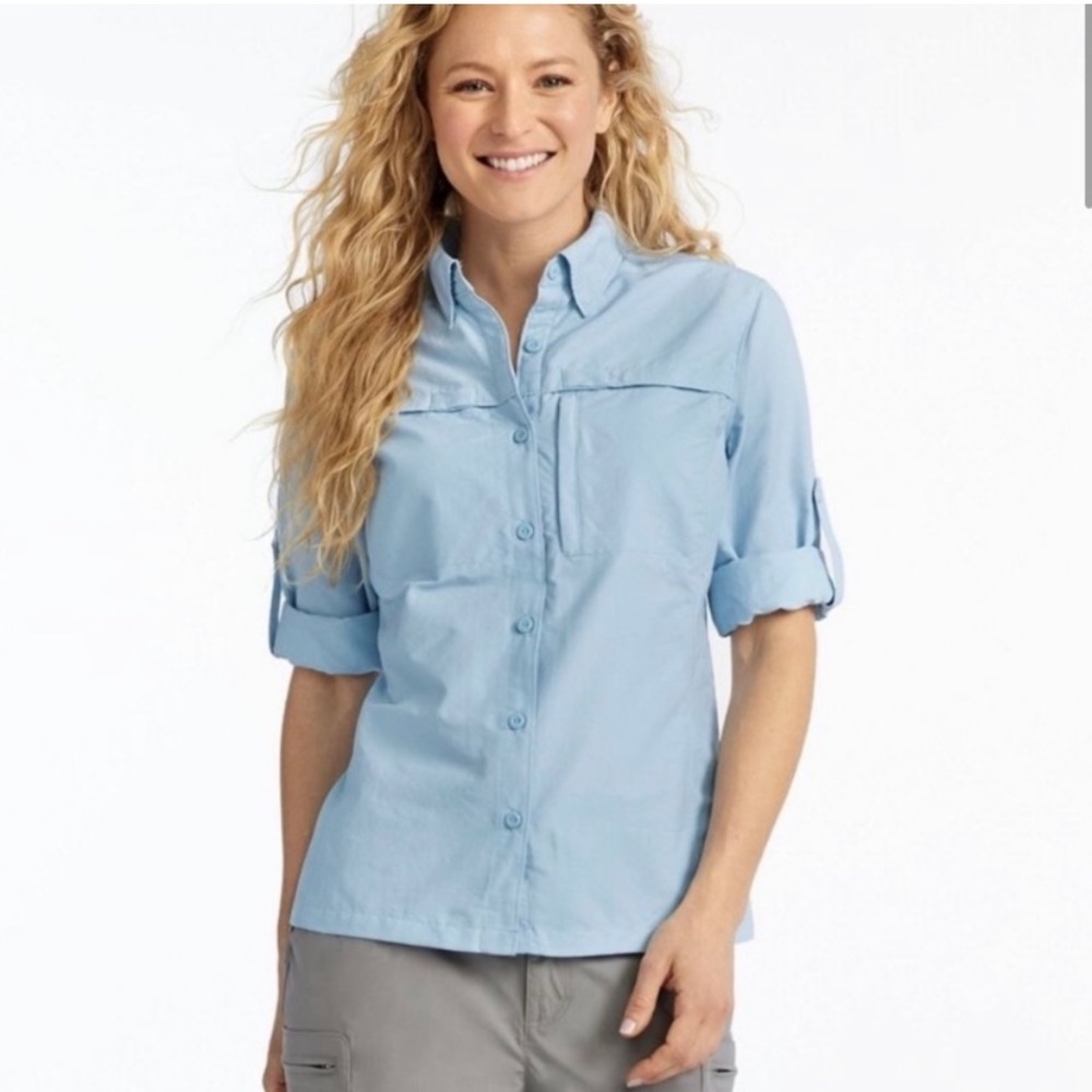 L.L. Bean Women's Tropicwear Shirt, Long-Sleeve Button Up Top - Picture 9 of 10